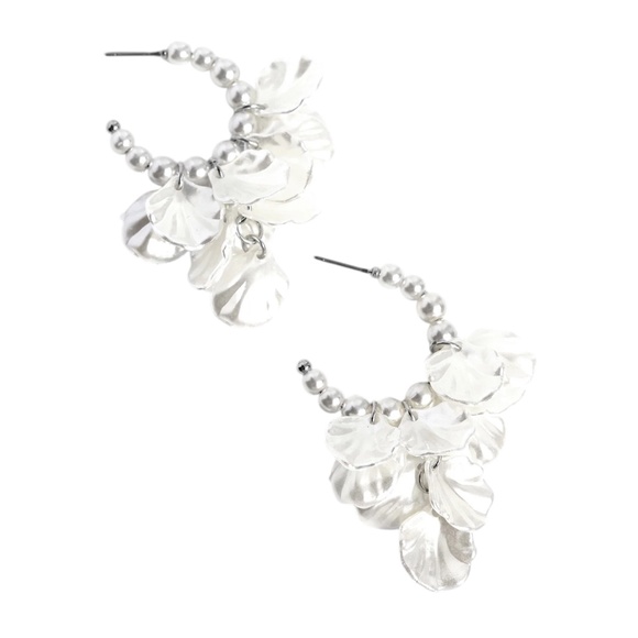 Frilly Feature White Hoop Earrings - Picture 2 of 3